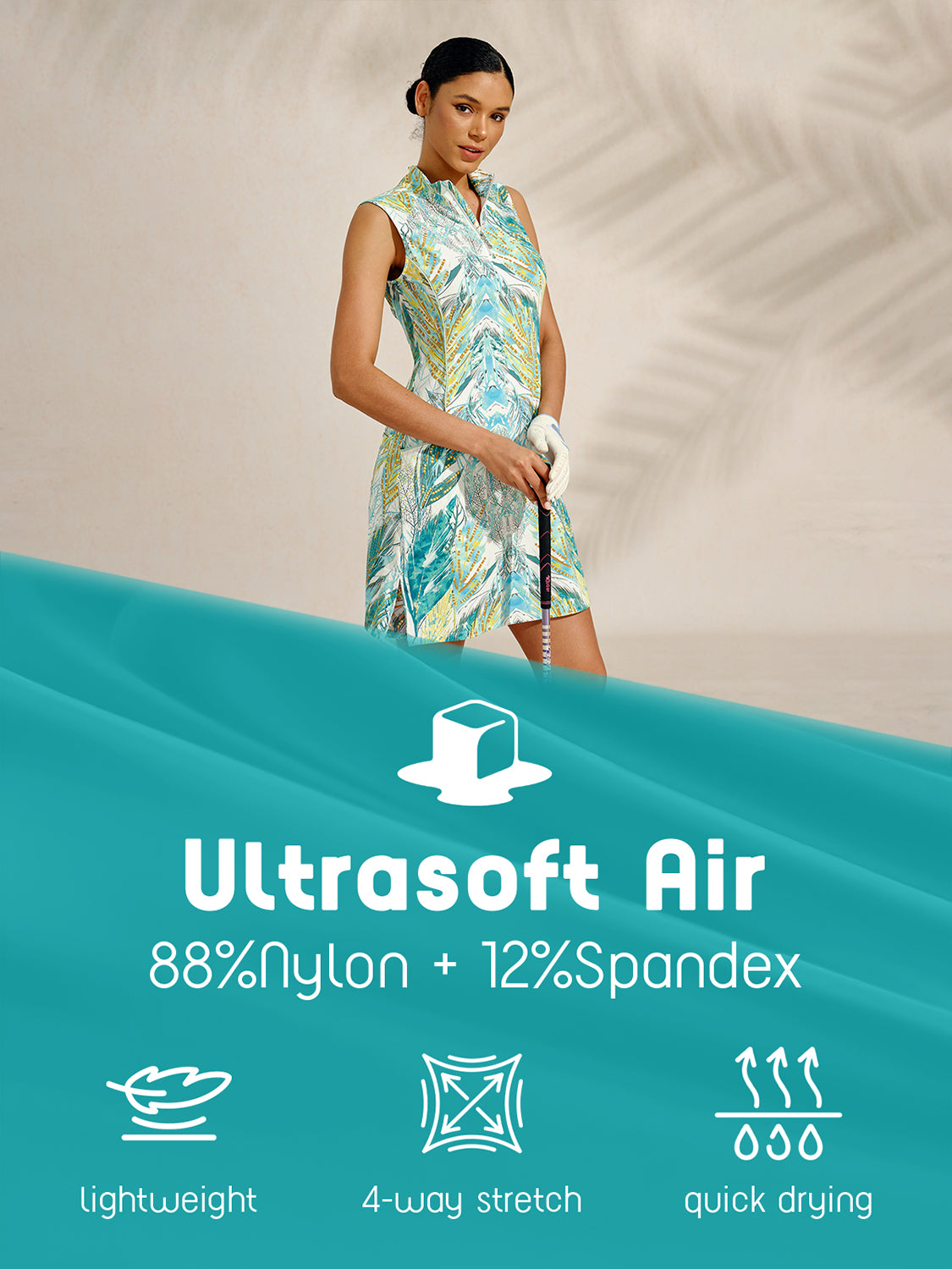 Ultrasoft Premium Sleeveless Mock Neck 35.5 Inch Dress UPF50+