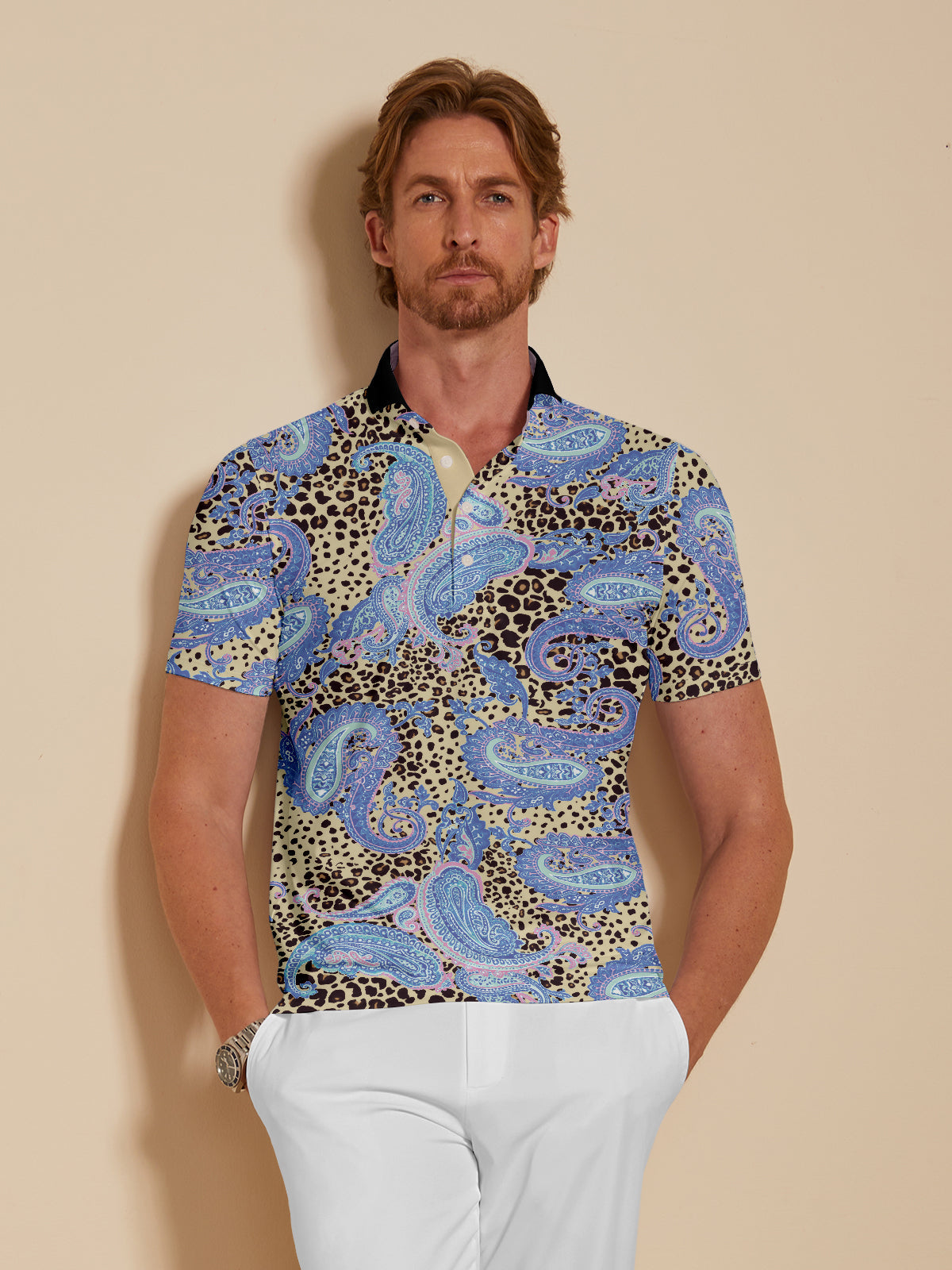 Mystical Boho Men's Ribbed Collar Polo Top UPF50+