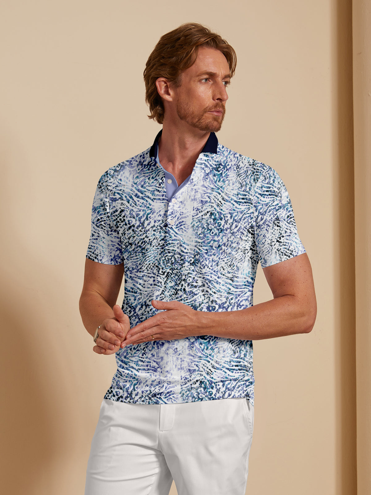 Wildlife Party Men's Ribbed Collar Polo Top UPF50+