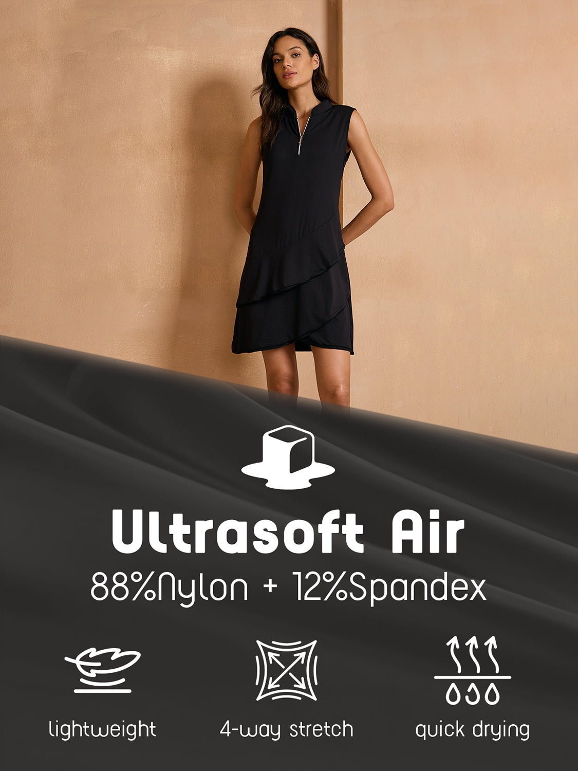 Ultrasoft Premium Sleeveless Asymmetrical Trimmed 36.5 Inch Dress UPF50+