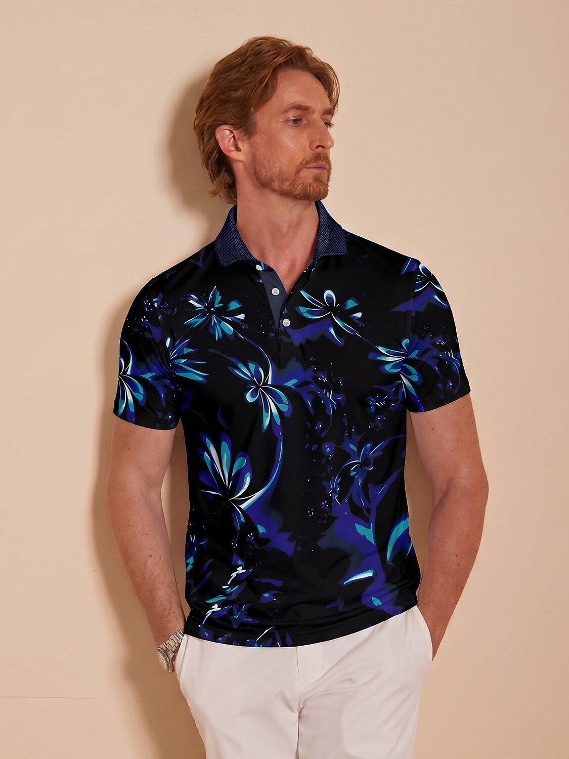 Botanical Energy Men's Ribbed Collar Polo Top UPF50+