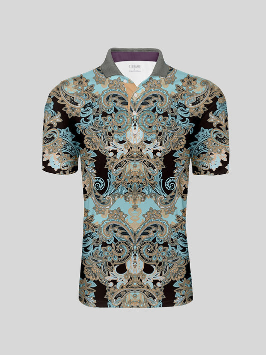 Mystical Boho Men's Ribbed Collar Polo Top UPF50+
