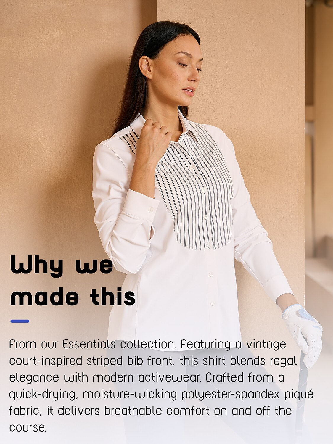 Crisp Couture Long Sleeve Striped Bib Golf Shirt