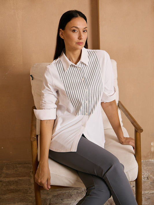 Crisp Couture Long Sleeve Striped Bib Golf Shirt