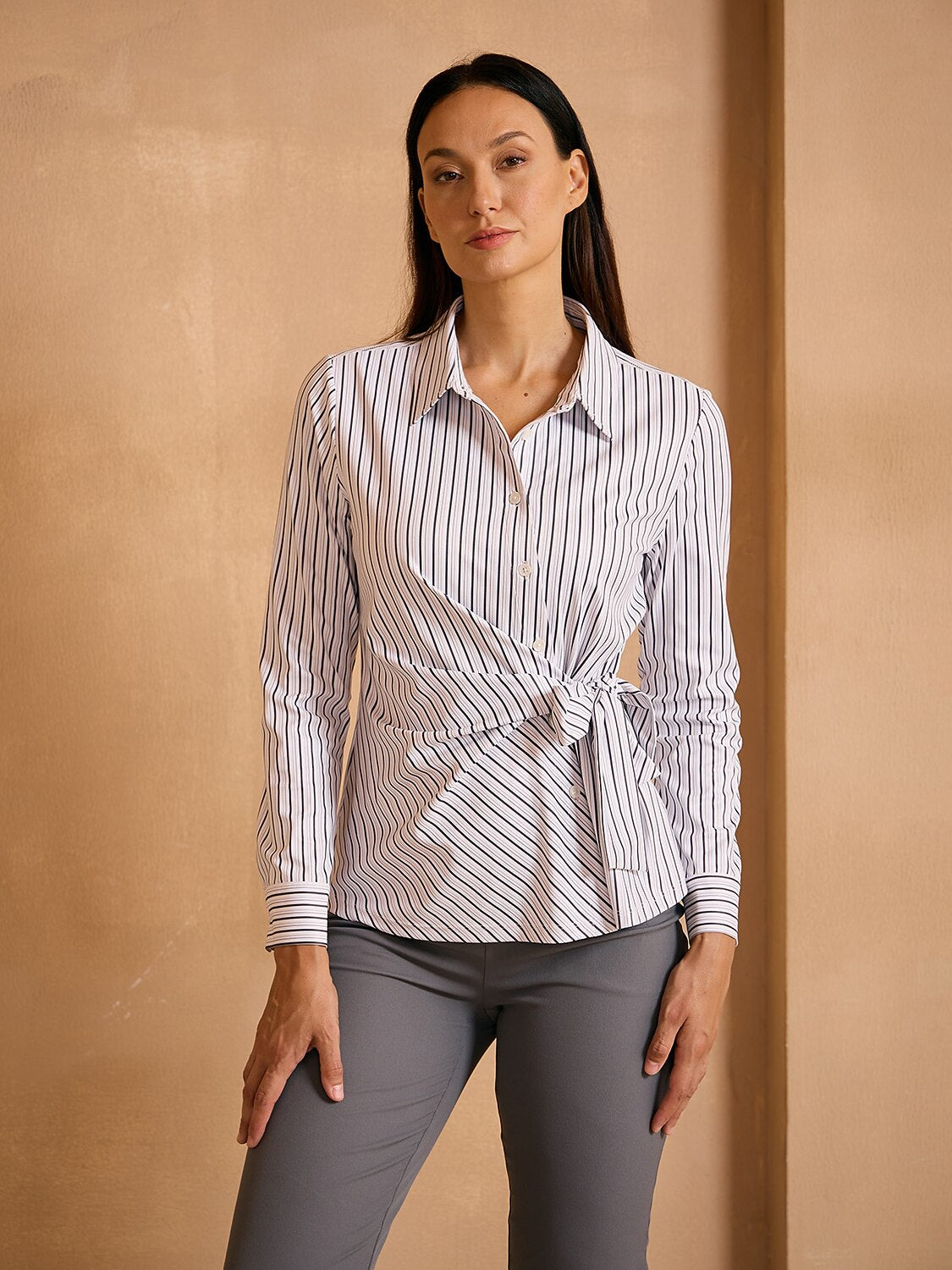 Crisp Couture Long Sleeve Side Tie Shirt Golf Shirt