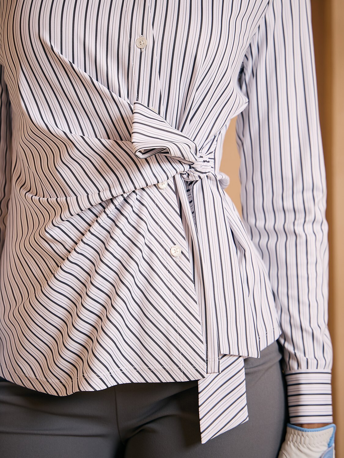 Crisp Couture Long Sleeve Side Tie Shirt Golf Shirt