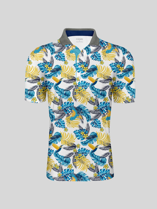 Hyped-up Tropical Men's Ribbed Collar Polo Top UPF50+