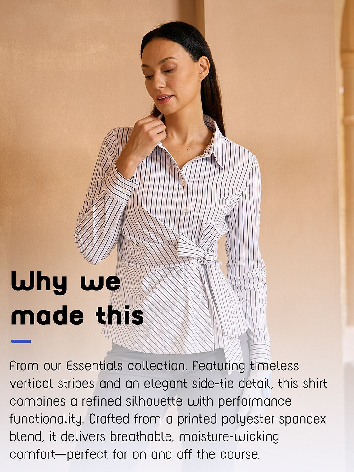 Crisp Couture Long Sleeve Side Tie Shirt Golf Shirt