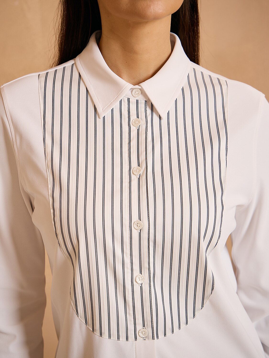 Crisp Couture Long Sleeve Striped Bib Golf Shirt