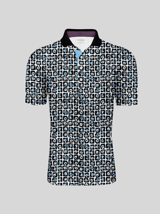 Playful Nautical Men's Ribbed Collar Polo Top UPF50+