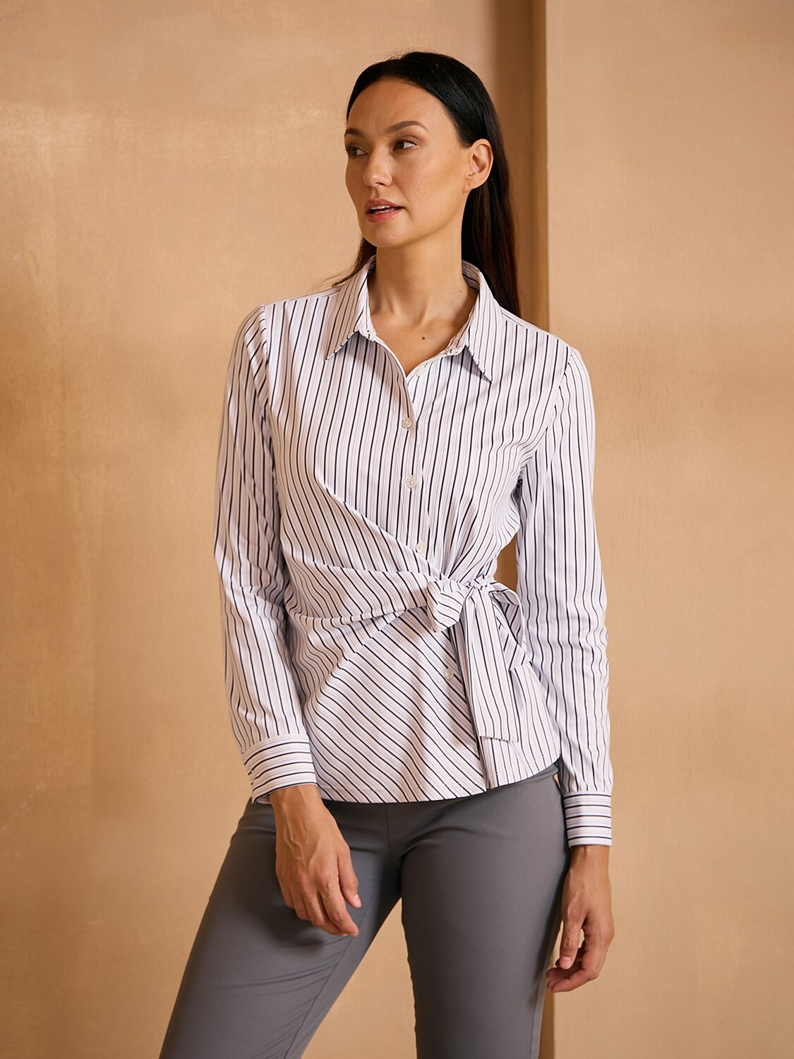Crisp Couture Long Sleeve Side Tie Shirt Golf Shirt