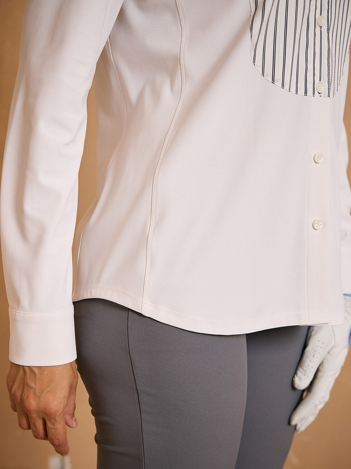Crisp Couture Long Sleeve Striped Bib Golf Shirt